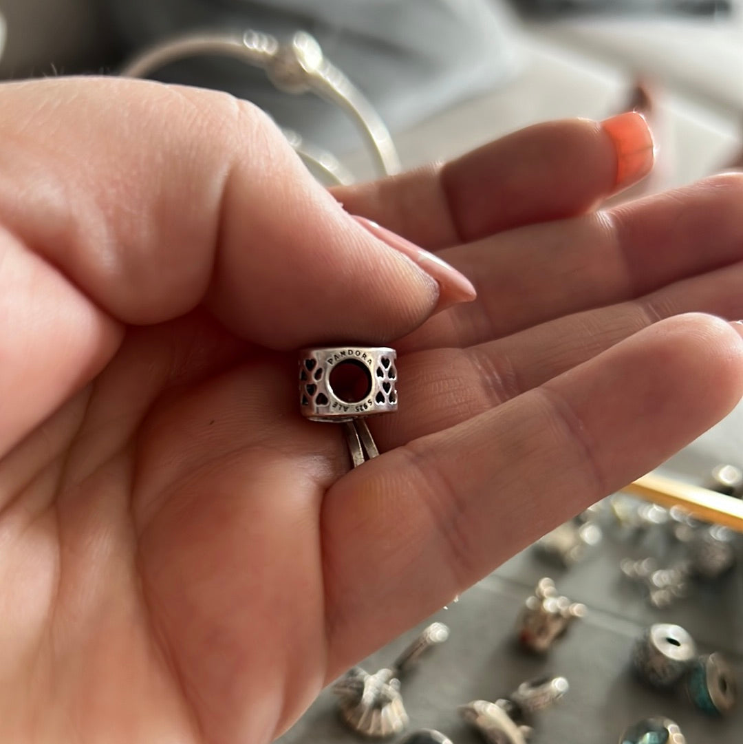 Genuine Pandora Charm Mickey & Minnie Pave Openwork Sides Heart 792049CZ