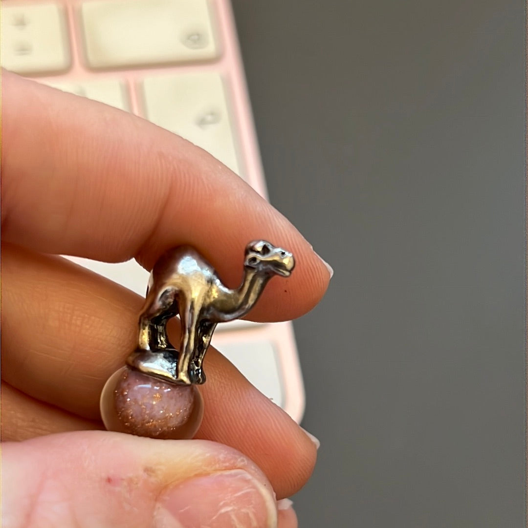 Genuine Trollbeads Camel on Pink Gold Glitter Murano Ball Charm