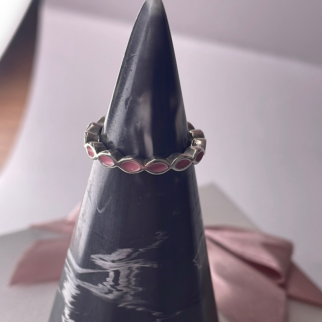 Genuine Pandora Pink/ Cream Enamel Geometric Shape Ring Size ...