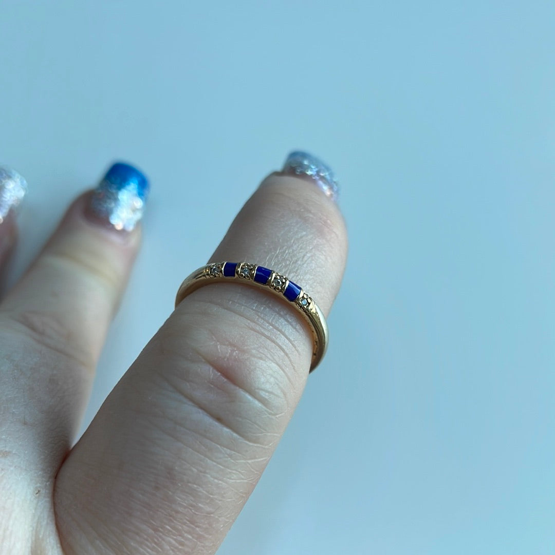 Genuine Pandora Shine Gold Sparkle Blue Enamel Ring 54