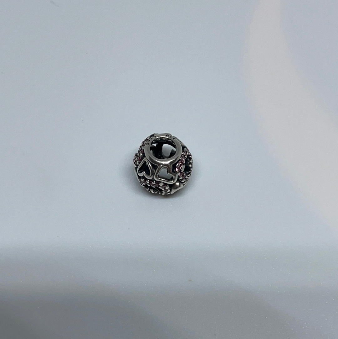 Genuine Pandora Openwork Heart Charm With Pink Stones