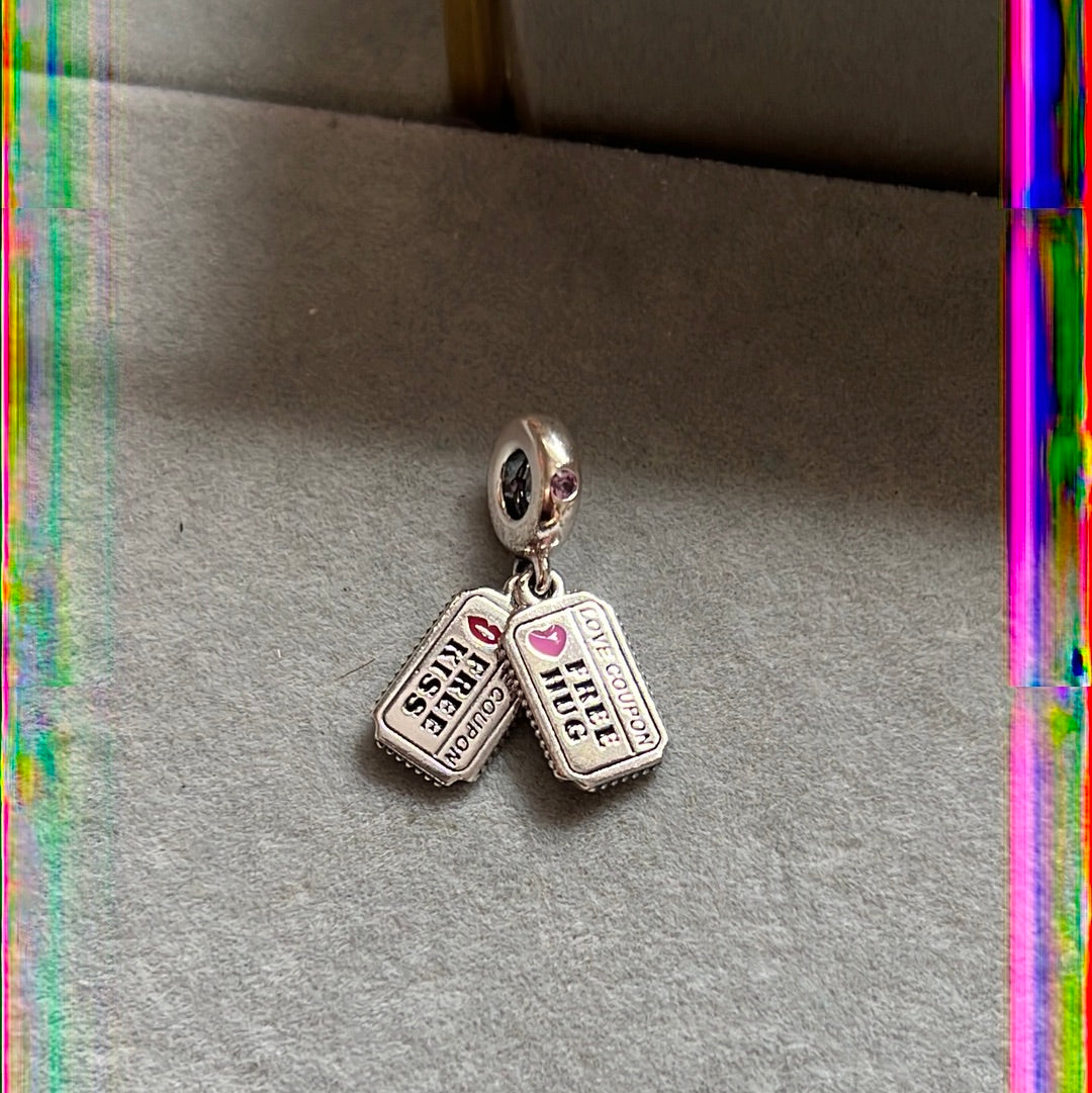 Genuine Pandora Brand New Coupon Free Hugs Free Kiss Dangle Charm