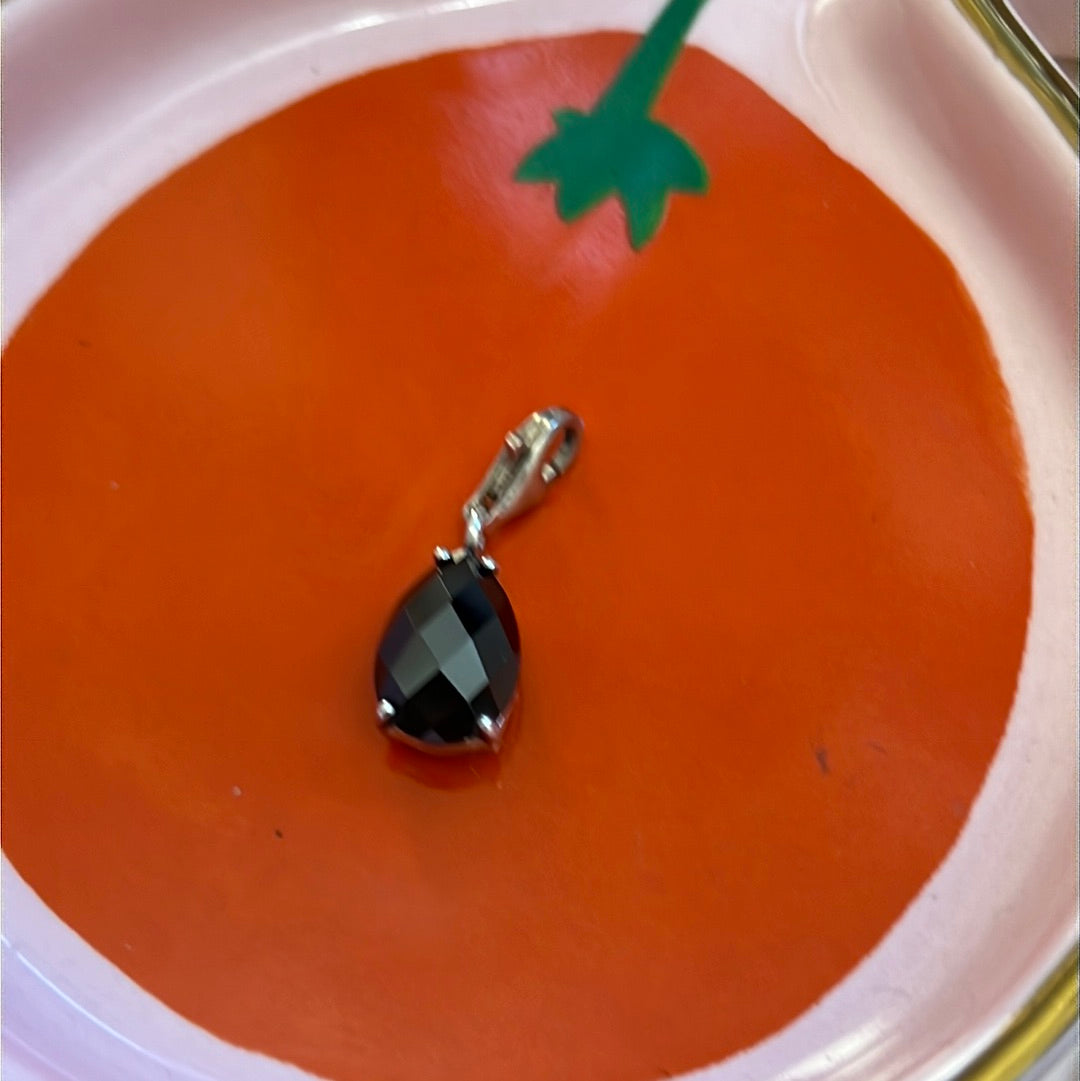 Genuine Thomas Sabo Sterling Silver Dangle Black Faceted Glass Teardrop Charm
