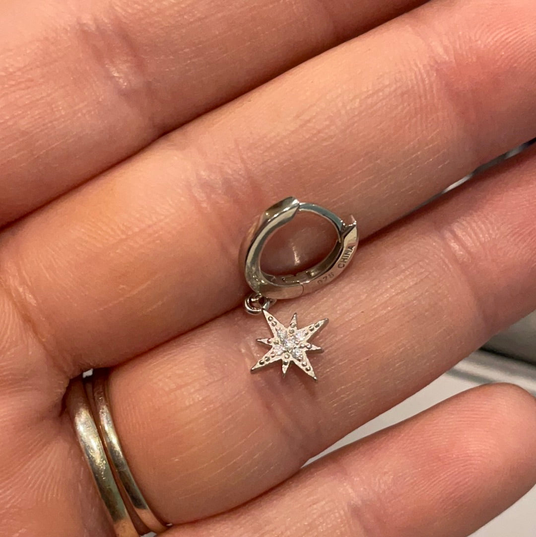 Brand New Sterling Silver Clear Pave Star Dangle Earrings