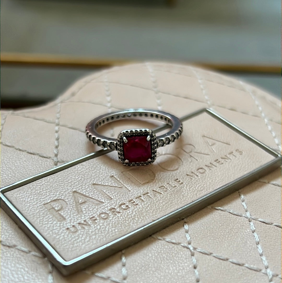 Genuine Pandora Square Garnet Stone Red Pave Band Size 56
