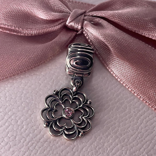 Genuine Pandora Dogwood Flower Openwork BLACK Stone CZ Clip Rare