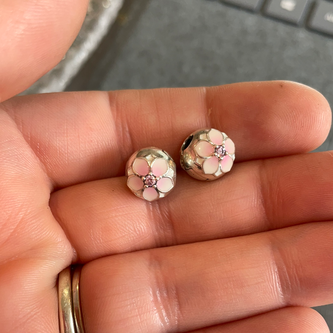 Genuine Pandora Pink Magnolia Flower Bloom Clips