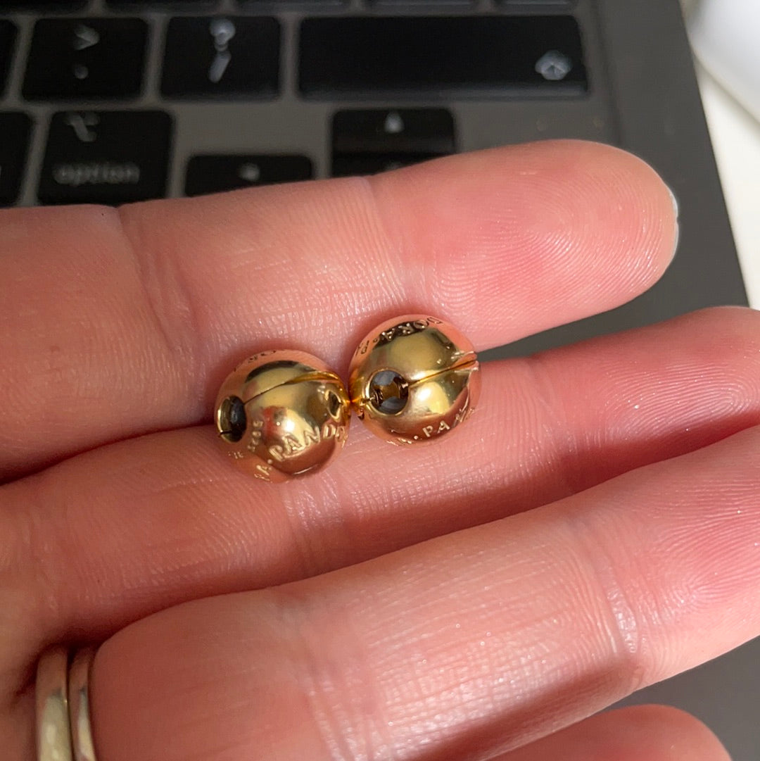 Genuine Pandora Shine Gold Logo Clips PAIR With Tiny Silicone Inserts