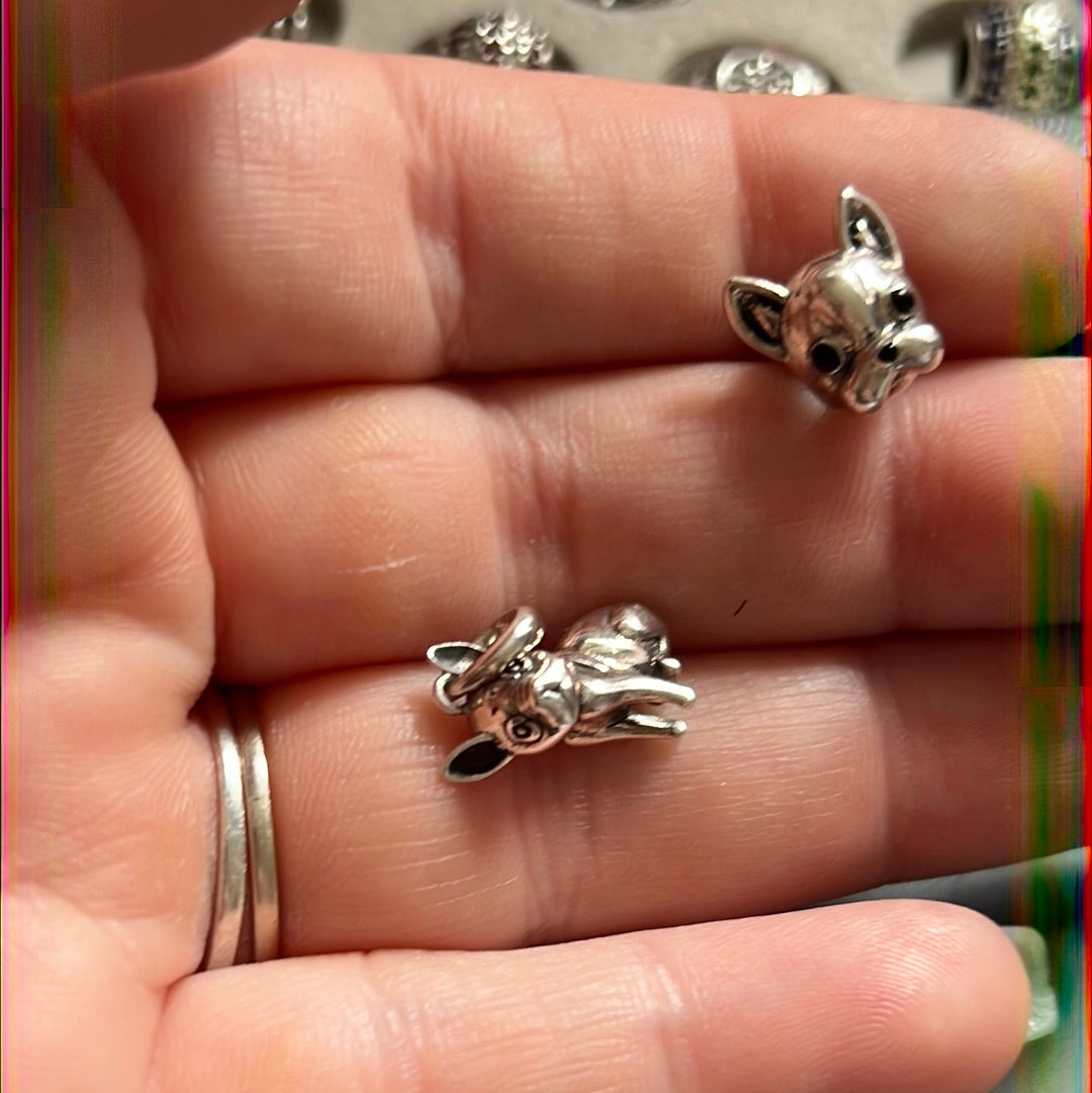 Sterling Silver French Bulldog Dog Charms x2 Pair