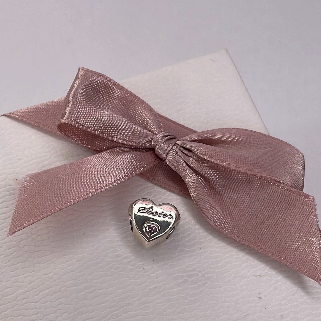 Genuine Pandora Sister Heart Charm with Stone