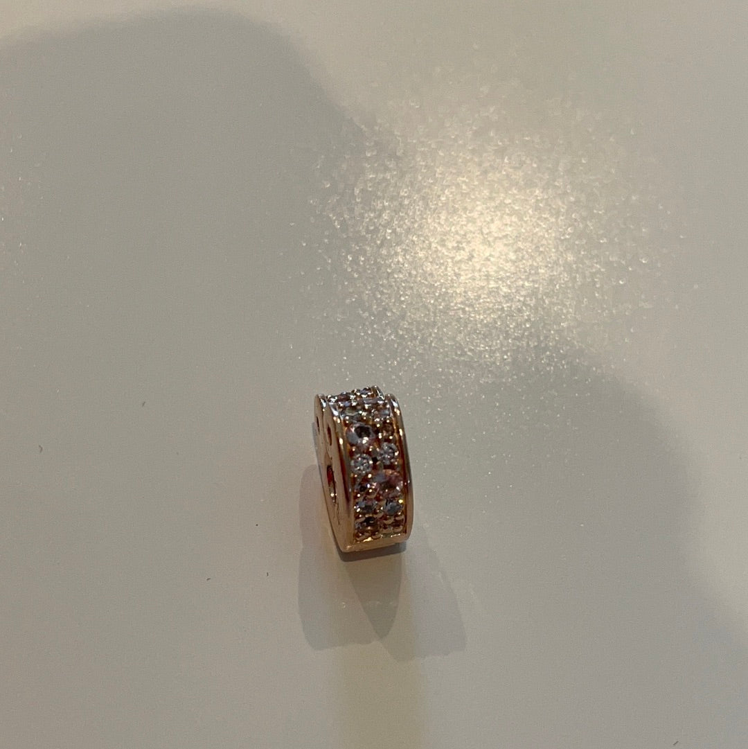 Genuine Pandora Rose Gold Pave Heart Clips With Silicone PAIR