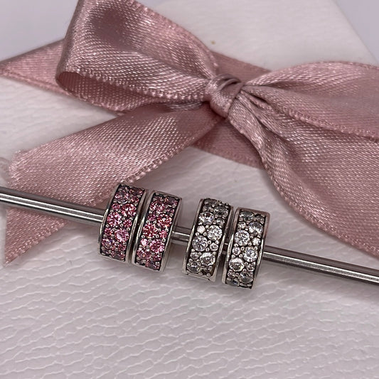 Genuine Pandora Clear/ Pink/ Purple Pave Sparkle Silicone Insert Clips