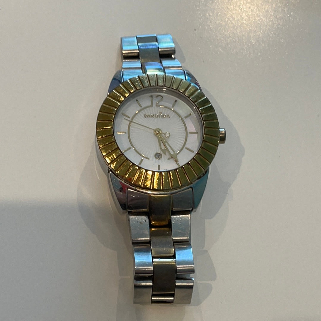Genuine Pandora Grand C Black Diamond Large Watch Two Tone Gold Plated Bezel