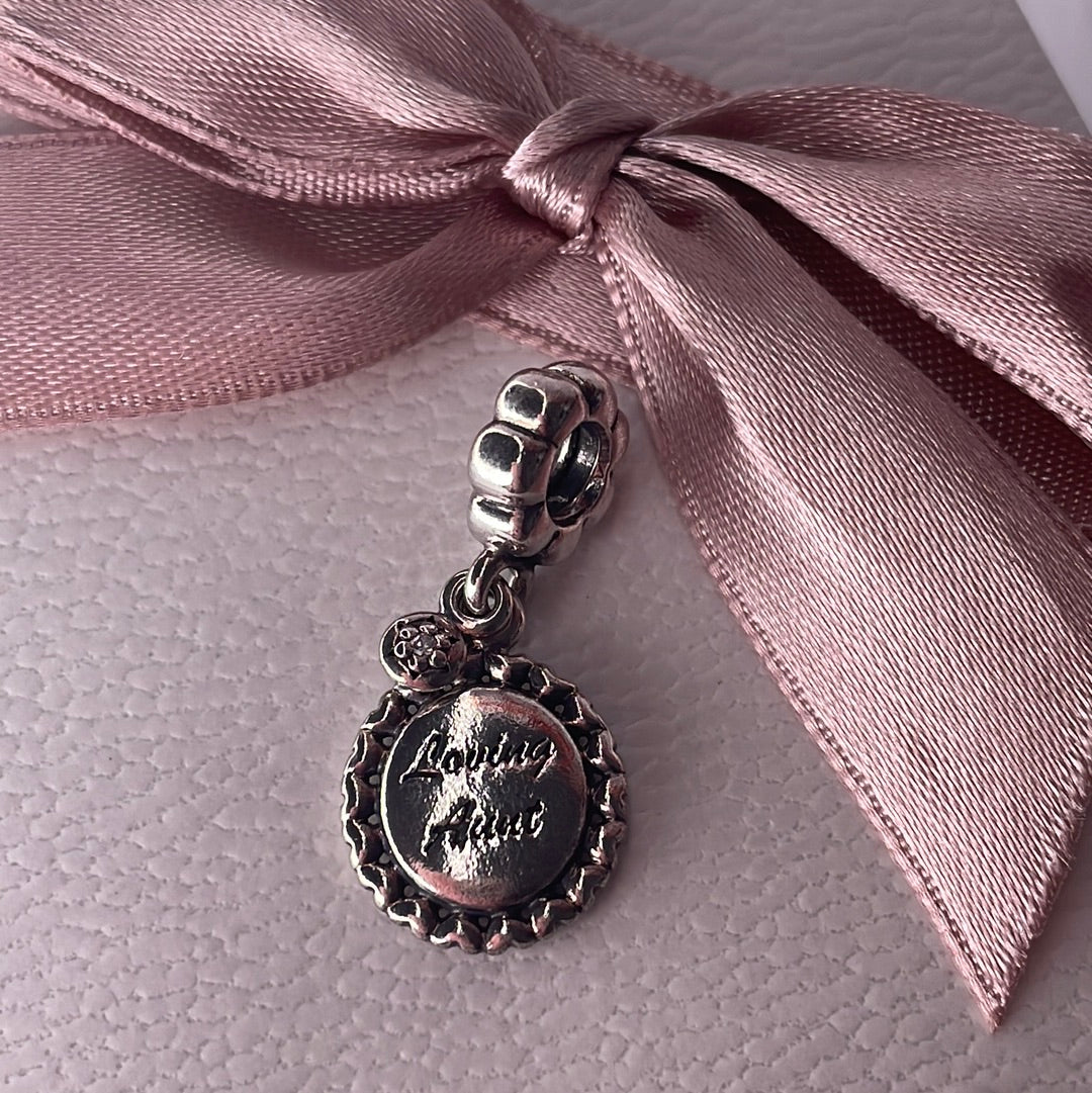 Genuine Pandora Loving Aunt Dangle Charm with Pave Drop
