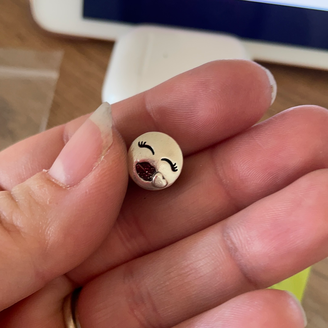 Genuine Pandora Kissing Face Emoji Charm with Pink Enamel Lips