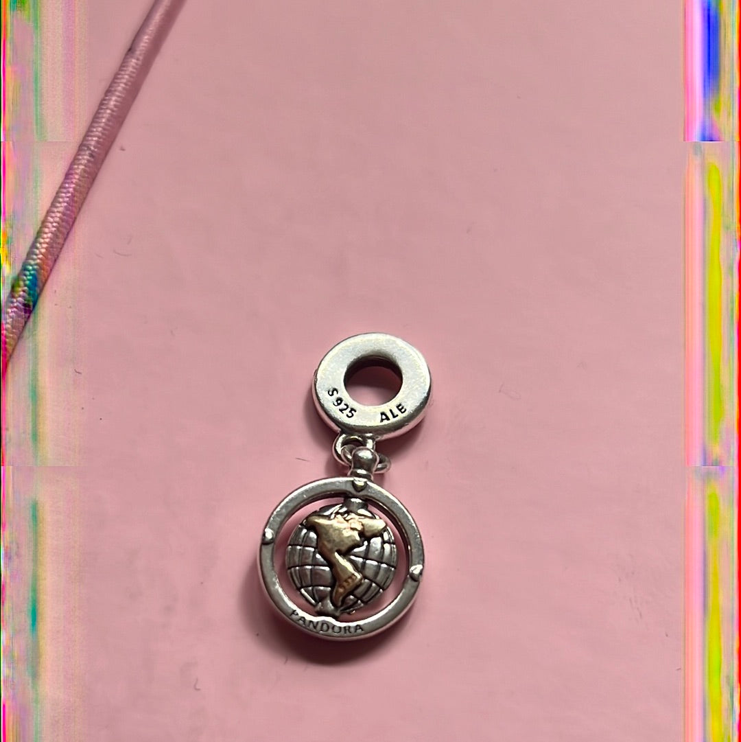 Genuine Pandora Gold Two Tone New Style World Dangle You Mean the World to me