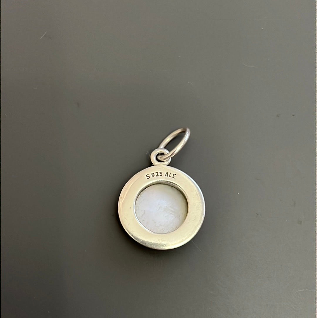 Genuine Pandora RARE and Beautiful White Mother of Pearl Two Tone Rope Flower Pendant Charm