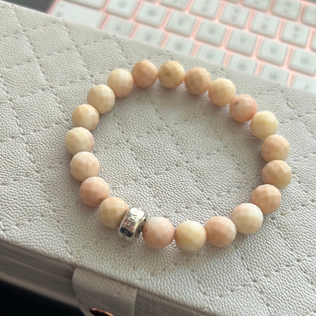 Genuine Thomas Sabo Sterling Silver Charm Clasp Peach Stone Bracelet Large