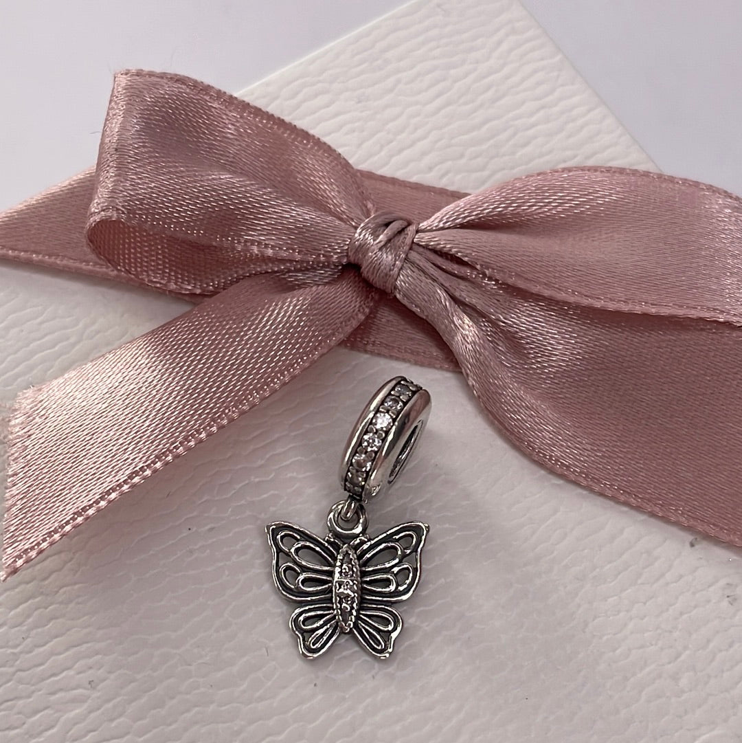 Genuine Pandora Butterfly Pave Dangle Openwork Charm