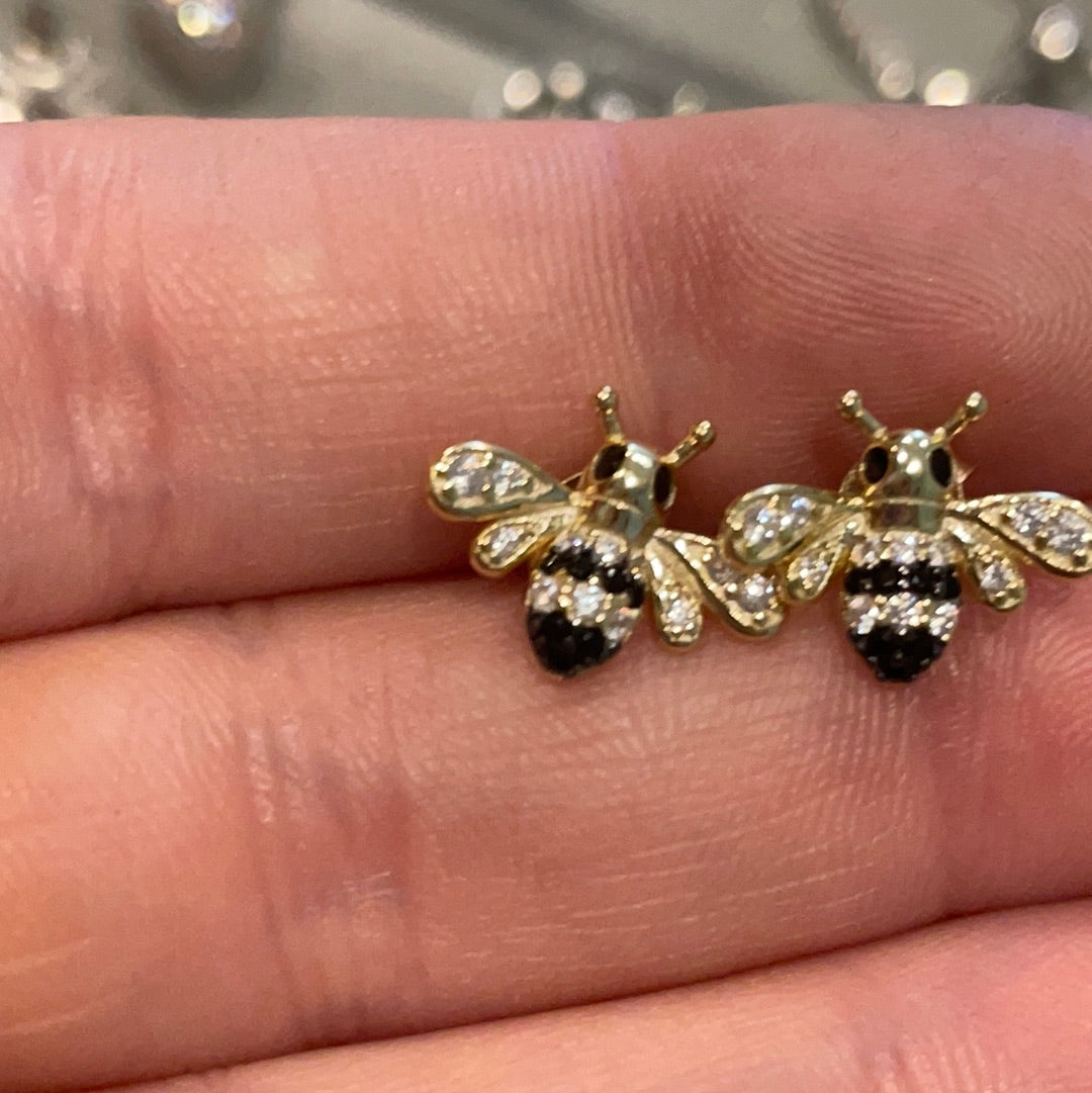 Brand New Sterling Silver Gold Plated Pave Bee Earrings Beautiful CHOICE OF TWO