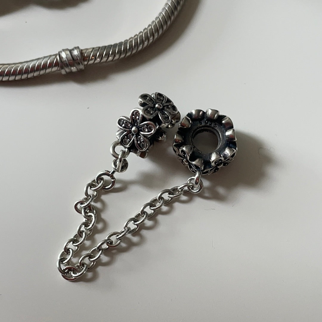 EITHER UNBRANDED OR Genuine CUSTOM Pandora Pave Daisy Safety Chain