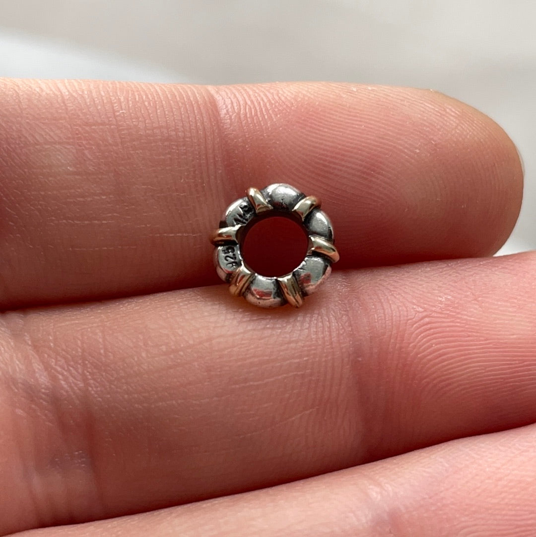 Genuine Pandora Two Tone Seattle Flower Bamboo Spacer HTF