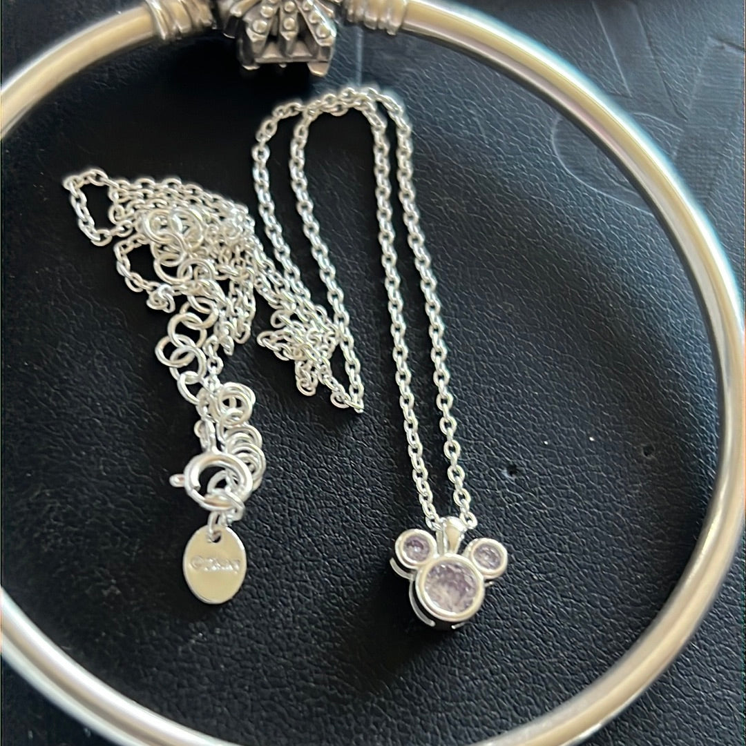 Sterling Silver Disney Mickey Mouse Ears Necklace 40cm