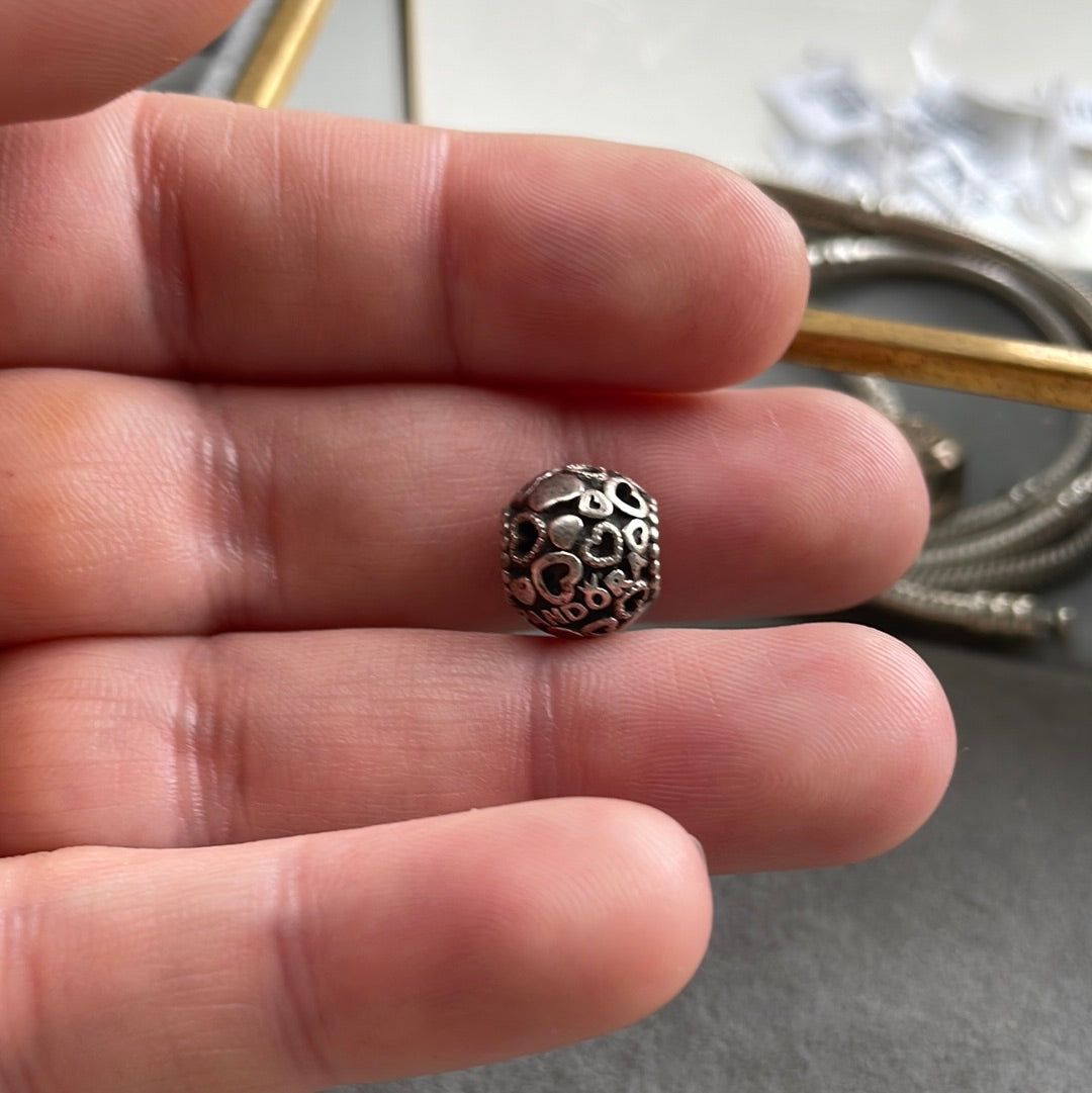 Genuine Pandora Logo Hearts Ball Silver Charm