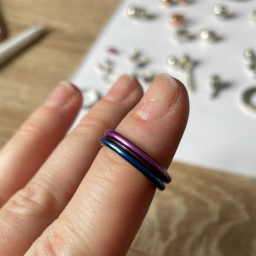 Genuine Pandora Me Rings Enamel Blue and Pink Size 50 With Connector