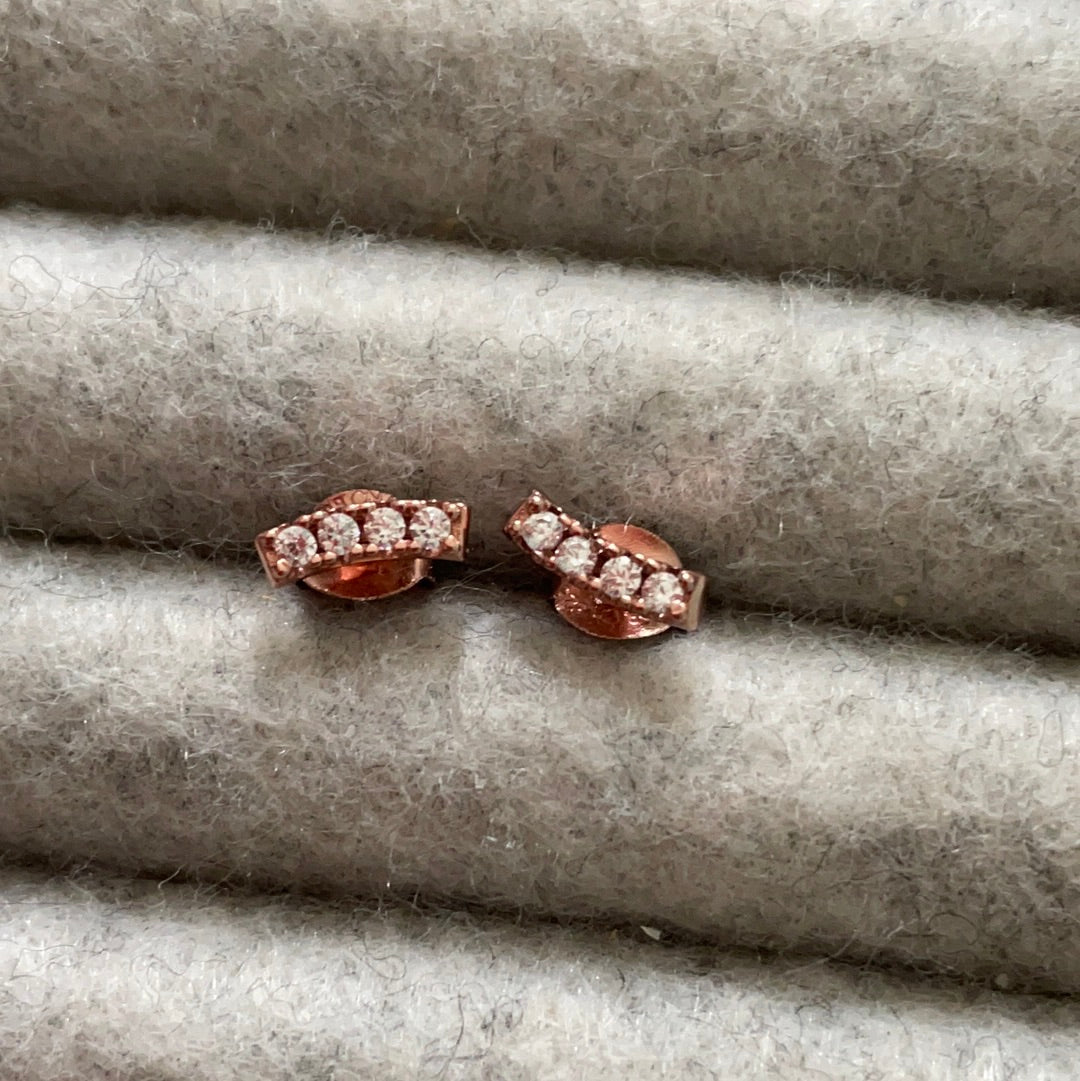 Brand New Rose Gold Plated Sterling Silver Earrings Studs Cz Little Lines TINY