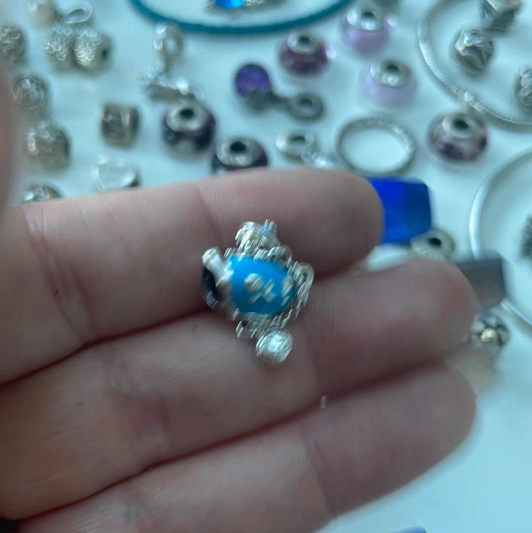 Genuine Pandora Disney Alice in Wonderland Blue Enamel Teapot Tea Party Rabbit Watch Dangle Charm