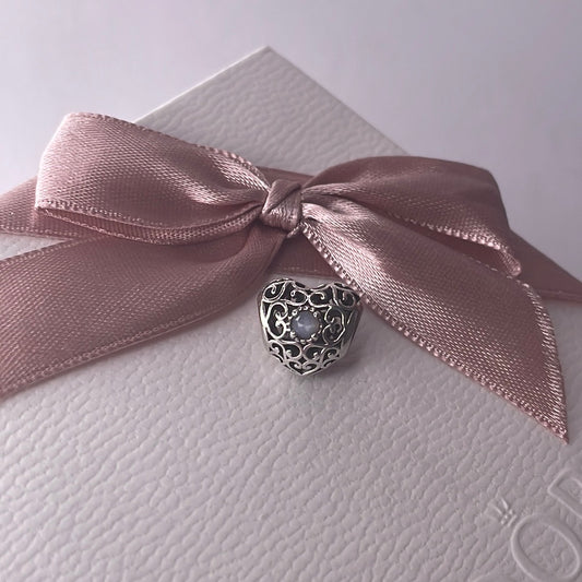 Genuine Pandora Dark Grey Birthstone Heart