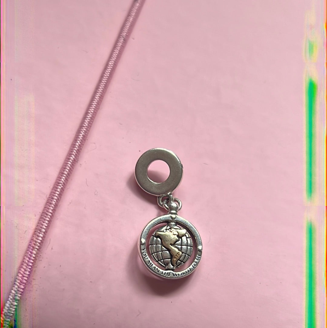 Genuine Pandora Gold Two Tone New Style World Dangle You Mean the World to me