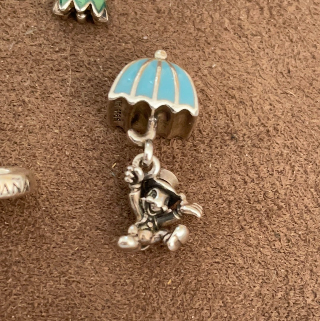 Genuine Pandora Disney Jiminy Cricket With Blue Enamel Umbrella Charm