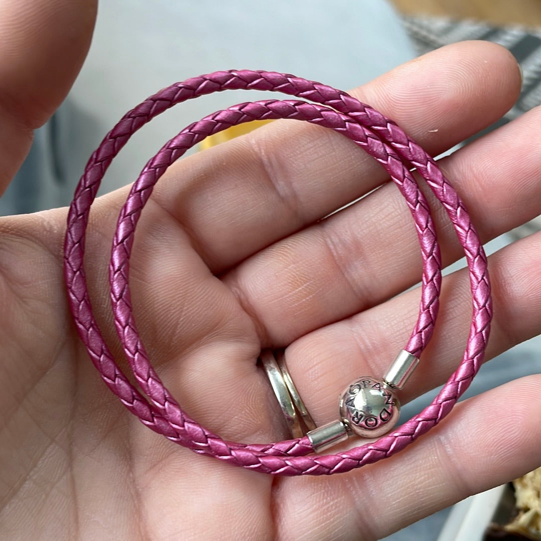 Genuine Pandora Double Wrap Leather in Metalic Pink Medium New Style