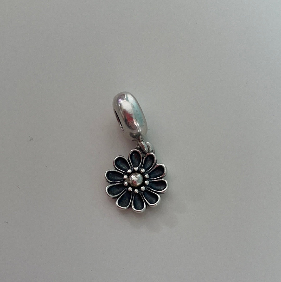 Genuine Pandora Two Tone Gerbera Flower Oxidised Dangle Charm
