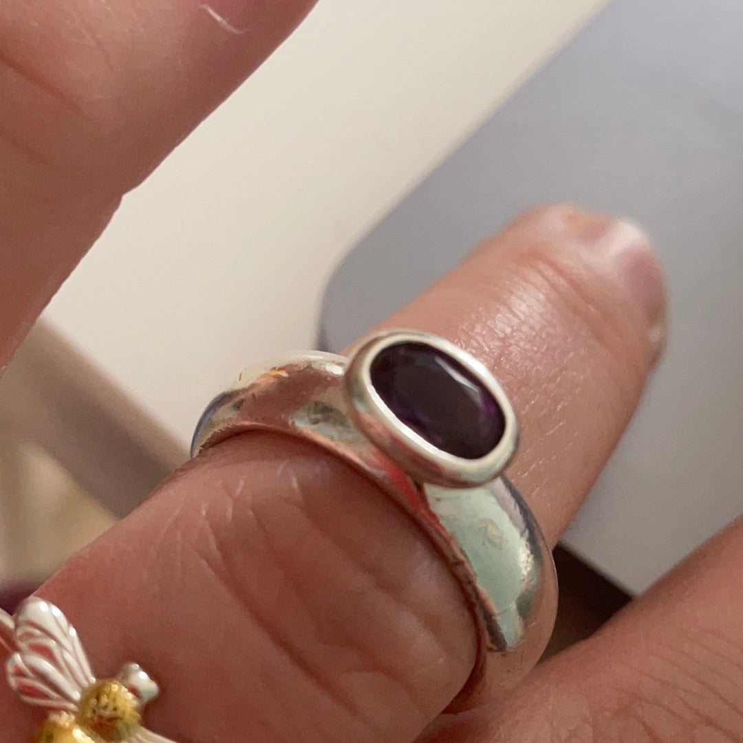 Genuine Links of London Sterling Silver Rare and Retired Amethyst Ring in Size 55 HTF