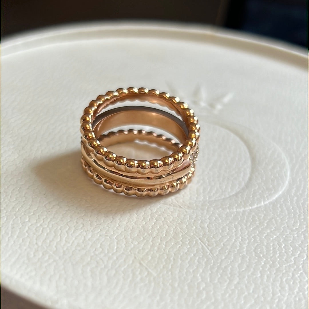 Genuine Swarovski Pave Crystal Rose Gold Click Beaded Line Ring 56