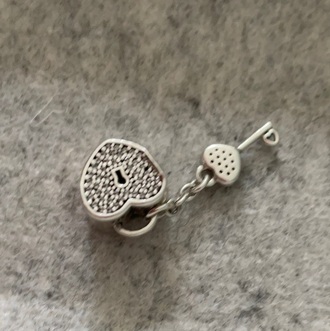 Genuine Pandora Pave Padlock and Pave Key Dangle Charm