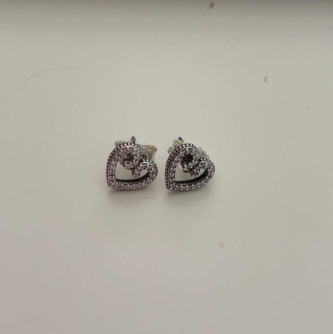 Genuine Pandora Pave Heart Swirl Earrings Studs.