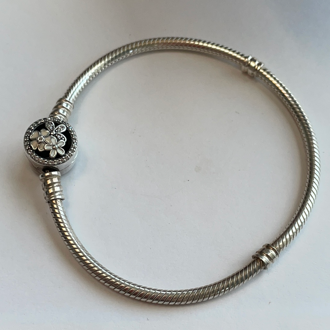 Pandora Poetic Bloom Flower Clasp Snake Chain Moments Bracelet 18.5cm