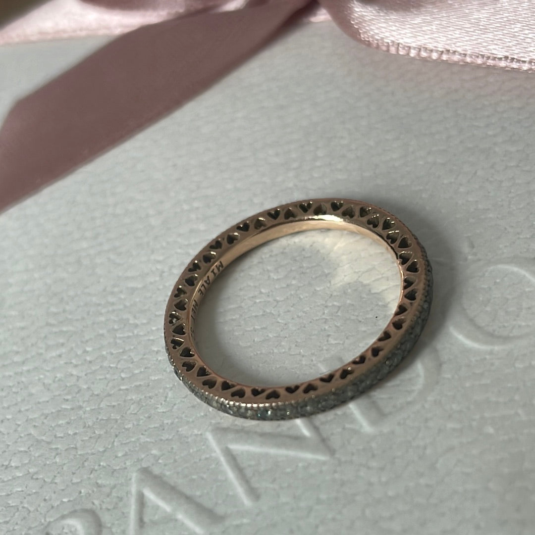 Genuine Pandora Rose Gold Radiant Heart Sparkle Stone All Around the Band Size