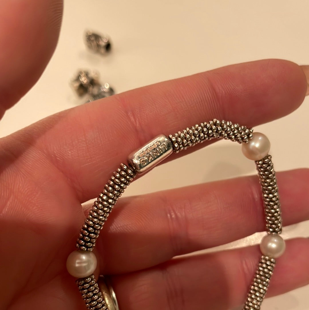 Genuine Links of London Sterling Silver Pearl and Flower Bracelet