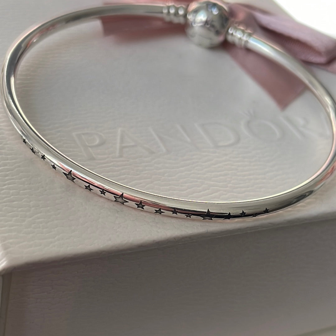 Genuine Pandora Pave Starry Night Stars & Galaxy Bangle Size...