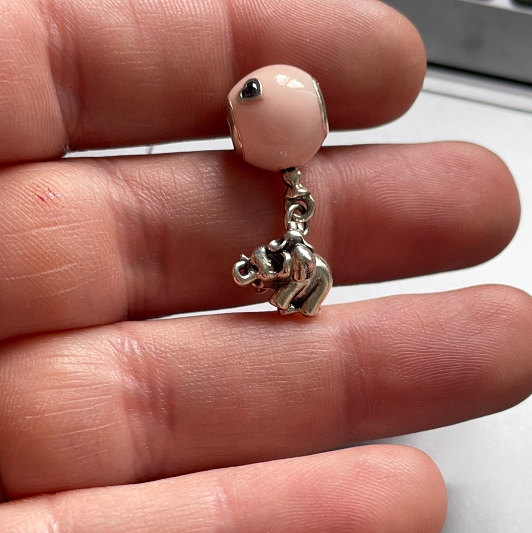 Genuine Pandora Elephant and Baby With Enamel Balloon Pendant Charm Beautiful