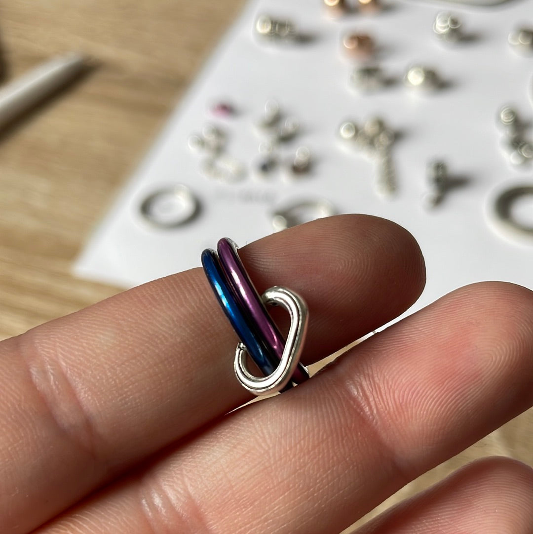 Genuine Pandora Me Rings Enamel Blue and Pink Size 50 With Connector