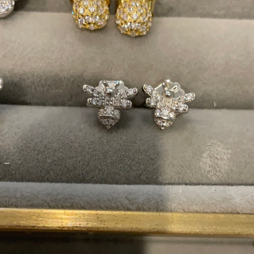 Brand New Sterling Silver Clear Pave Bee Earrings Beautiful CHOICE OF TWO