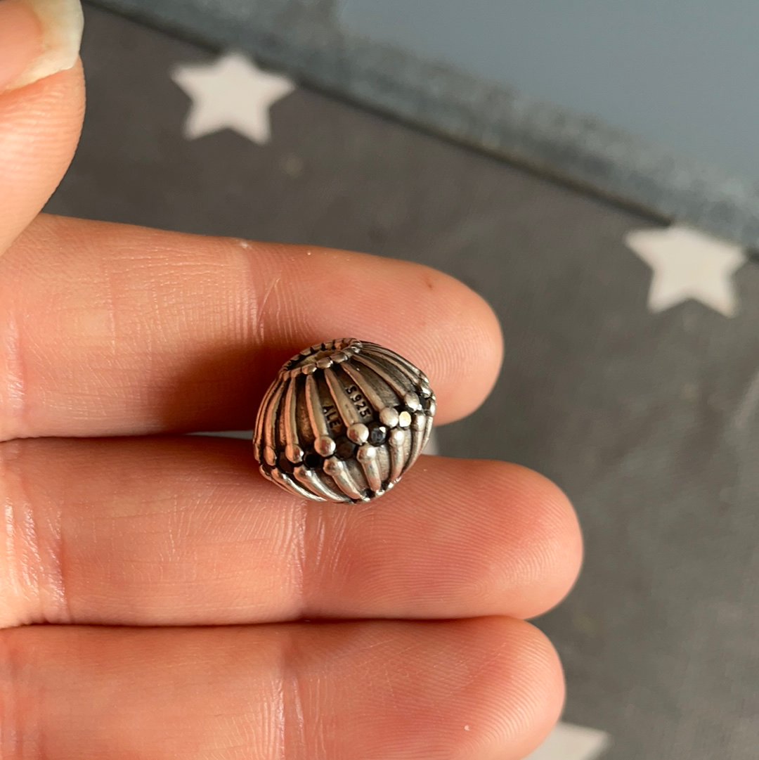 Genuine Pandora Giant XL Art Deco Line Charm With Black CZ. Large and Heavy and Retired
