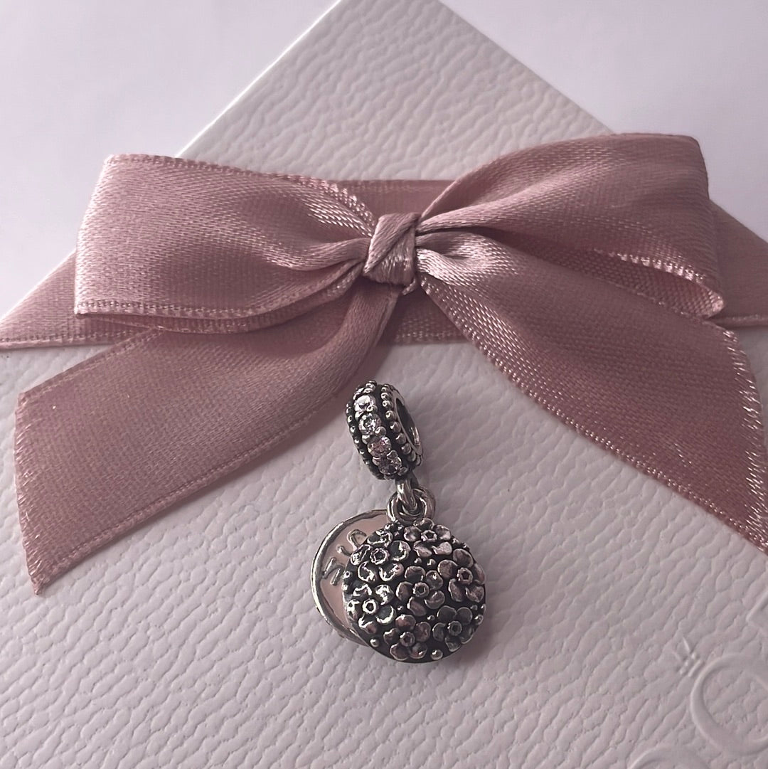 Genuine Pandora Sweet Mother Oxidised Flower Pave Clasp Dangle Charm