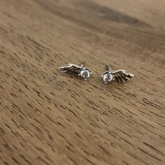 Genuine Pandora Angel Wing Feather Pave Earrings WIth Small CZ Stone studs